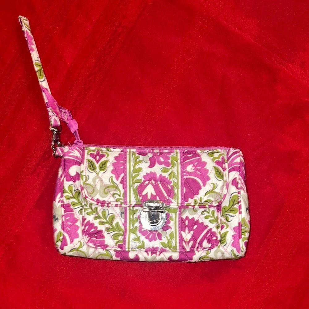 Vera Bradley Pink and Green Quilted Wristlet Clutch